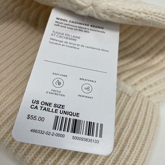 ATHLETA Womens Wool-Cashmere Beanie OS One Size Solid Cream Knit Cap Soft Cozy - Picture 10 of 13